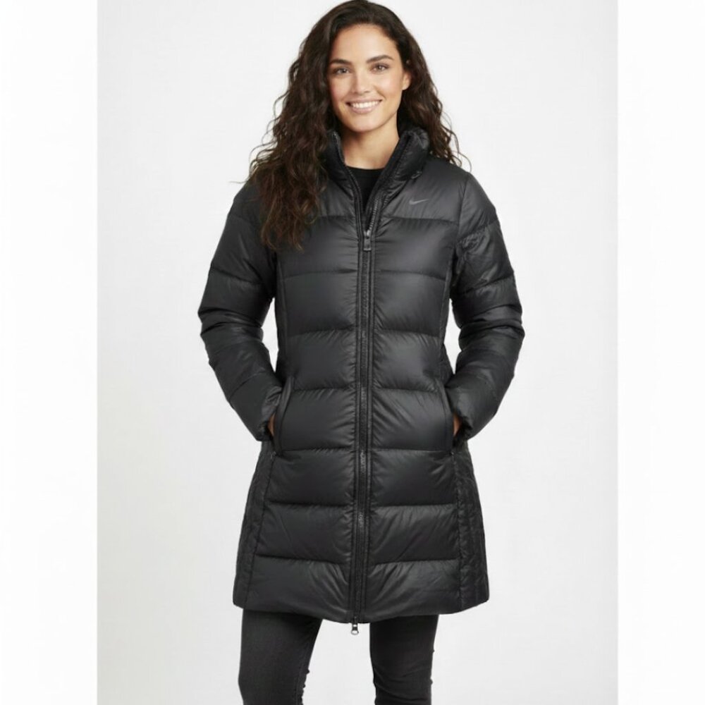 NIKE Puffer Coat Womens Size XS Black Long‎ 550 Fill Goose Down